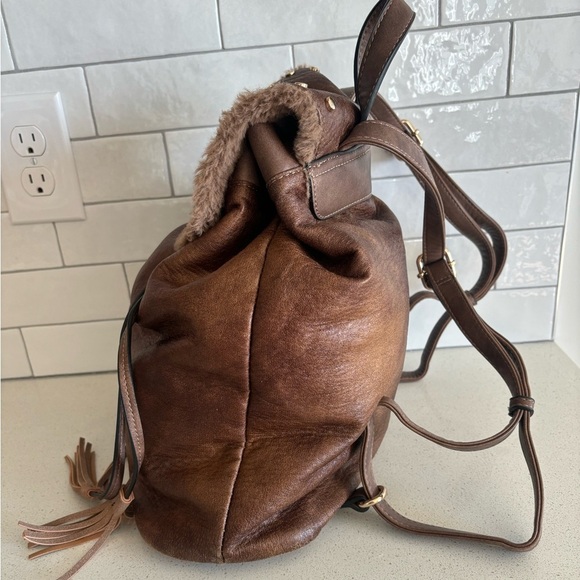 Luxury Urban Expressions Brown Vegan Leather Maddison Backpack Fur Womens Purse - Picture 2 of 9